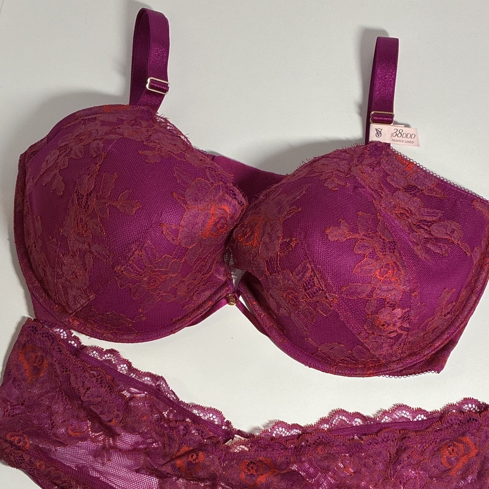 Victoria's Secret plum push-up bra set in 38DDD with large panties
